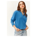 Olalook Women's Blue Polo Neck Fine Knitwear Sweater