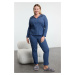 Trendyol Curve Navy Blue Corduroy Lace Knitted Pajamas Set