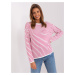 White-pink oversize sweater with a round neckline