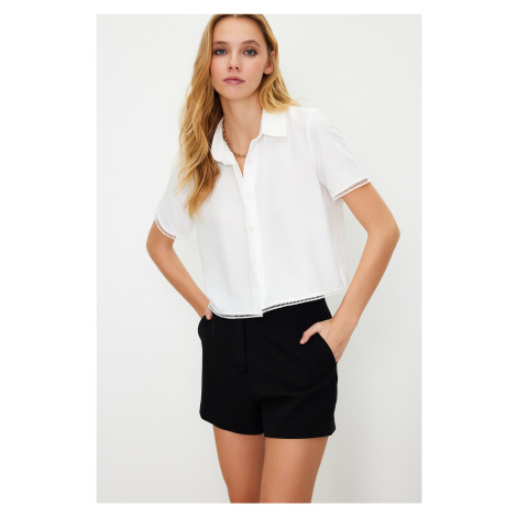 Trendyol Ecru Short Sleeve Crop Lace Cupra Fabric Woven Shirt