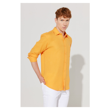 AC&Co / Altınyıldız Classics Men's Orange Comfort Fit Wide Cut, Classic Collar 100% Cotton Musli