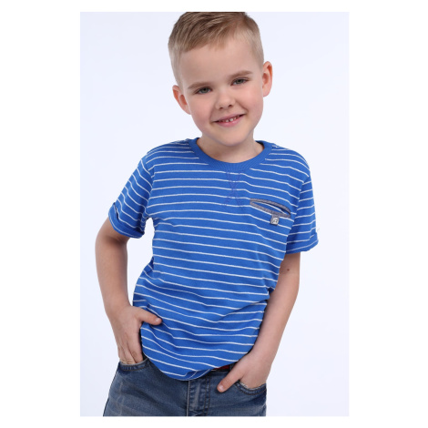 Boys' cornflower blue striped T-shirt FASARDI