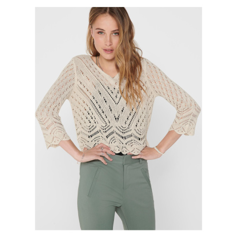 Krémový vzorovaný crop top sveter s 3/4 rukávmi JDY New - Ženy
