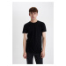 DEFACTO Black Long Muscle Fit Crew Neck Basic Plain Short Sleeve T-Shirt