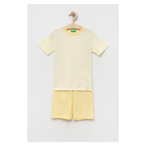 Detské bavlnené pyžamo United Colors of Benetton žltá farba, jednofarebná