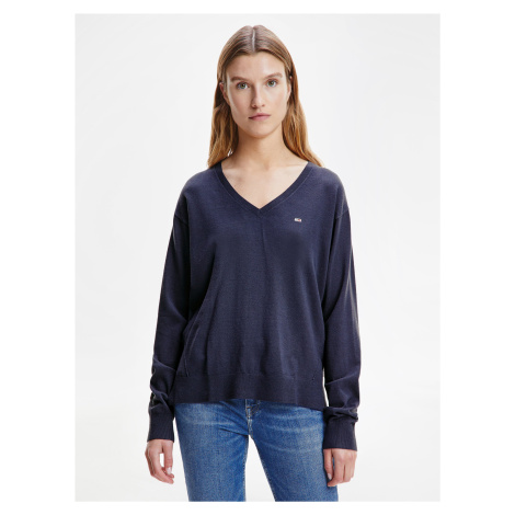 Tommy Hilfiger Jeans Sveter - TJW V-NECK SWEATER modrý