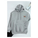 Trendyol Grey Oversize/Wide Cut Hooded Animal Embroidered Fleece Inside Sweatshirt