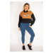 Şans Women's Plus Size Tandem Rayon 3-Thread Collar Two-tone Zippered Sweatshirt