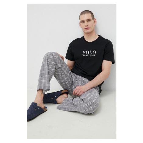 Bavlnené pyžamové tričko Polo Ralph Lauren čierna farba,s potlačou,714899613
