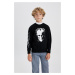 DEFACTO Boy Black Crew Neck Atatürk Printed Sweatshirt