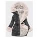Čierno-ecru dámska džínsová bunda s kožušinovou podšívkou (B8068-1046)