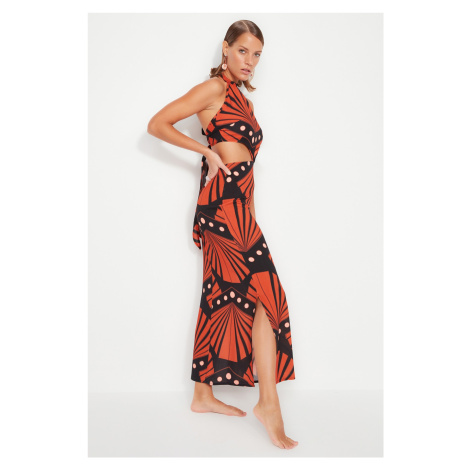 Trendyol geometrické vzorované maxi tkané plážové šaty s doplnkami