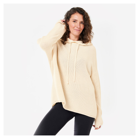 Mikina s kapucňou na jogu z úpletu, sivobiela