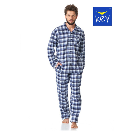 Pyjamas Key MNS 426 B23 L/R Flannel M-2XL Men's Zipper Grey-Checkered