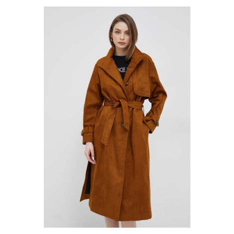 Kabát Sisley dámsky, hnedá farba, prechodný