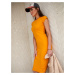 Mustard pencil dress with short sleeves