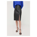 Kožená sukňa BOSS čierna farba, mini, rovný strih