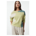 Trendyol Green Soft Textured Color Blocked Knitwear Sweater