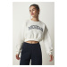 Happiness İstanbul Women's Ecru Printed Rose Crop Knitted Sweatshirt