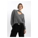 DEFACTO Relax Fit Choker Collar Thessaloniki Fabric Sweater