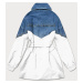 Svetlo modro-biela dámska džínsová denim bunda z rôznych spojených materiálov (PFFS12233)