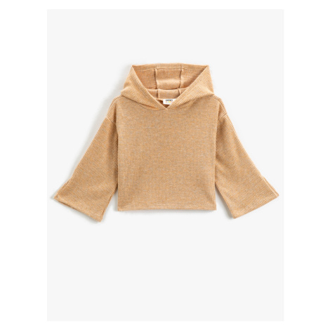 Koton Basic Crop Hooded Sweatshirt Soft Textured Ribbed Wide Sleeves.