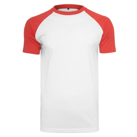 Build Your Brand Pánske dvojfarebné tričko s krátkym rukávom - Biela / červená