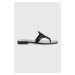 Kožené žabky Karl Lagerfeld SKOOT dámske, čierna farba, na plochom podpätku, KL80408
