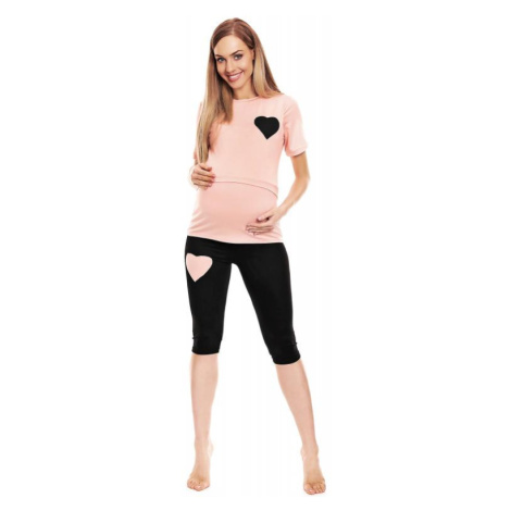 Tehotenské a dojčiace pyžamo s legínami a tričkom s kŕmnym panelom srdce v ružovej farbe