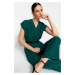 Trendyol Emerald Green Belted Double Breasted Collar Wide Leg Woven Jumpsuit