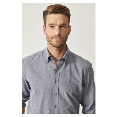 AC&Co / Altınyıldız Classics Men's Anthracite Buttoned Collar Tailored Slim Fit Oxford Shirt