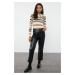 Trendyol Stone Crop Polo Neck Striped Knitwear Sweater