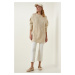 Happiness İstanbul Cream Oversize Long Basic Knitwear Sweater