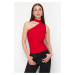 Trendyol Red Choker Neck Fitted/Slippery Knitted Blouse