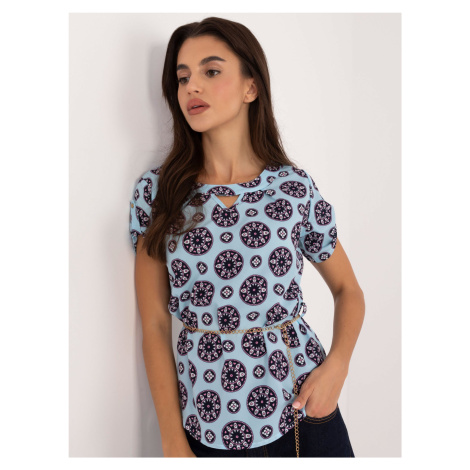 Light blue formal blouse with cutout