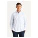 AC&Co / Altınyıldız Classics Men's White-Blue Comfort Fit Comfy Cut Buttoned Collar Cotton Check