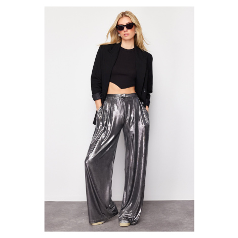 Trendyol Anthracite Wide Leg Knitted Glitter Trousers