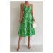 Madmext Zelené vzorované šaty Dekolt midi dĺžky