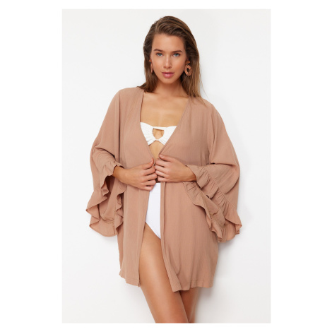 Trendyol Beige Belted Mini Woven Flywheel Kimono&Kaftan