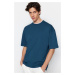 Trendyol Oversize/Wide Cut Short Sleeve Basic 1 Cotton T-Shirt with Contrast Piece Detail