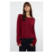 Trendyol Claret Red Boat Neck Regular Fit Crop Knitted Blouse