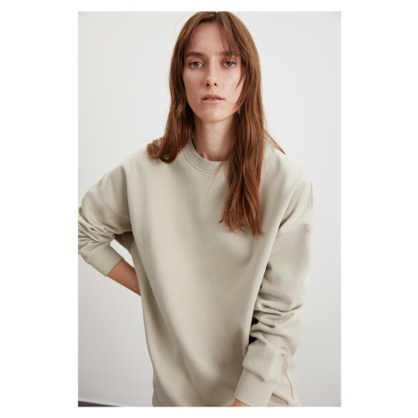 GRIMELANGE Allys Women's Crew Neck Oversize Basic Stone Color Sweatshirt