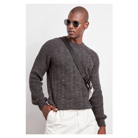 Trendyol Anthracite Slim Cotton Crew Neck Knitwear Sweater