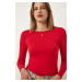 Happiness İstanbul Women's Red Crew Neck Basic Viscose Knitted Blouse