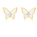 Náušnice zo zlata 375 - malý motýlik, krídla pokryté bielou glazúrou, číry zirkón