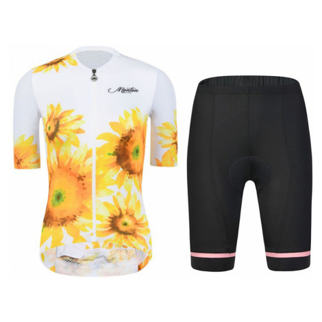 MONTON Cyklistický krátky dres a krátke nohavice - SUNFLOWER LADY - biela/čierna/žltá
