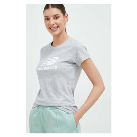 Bavlnené tričko New Balance šedá farba