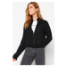 Trendyol Black Crop Soft Texture Zippered Hair Knitted Sweater Cardigan