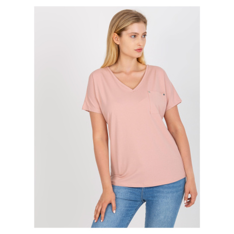 Dusty pink T-shirt plus sizes with V-neck