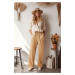 Trendyol Camel Straight Elastic Waist Laced Linen Look Trousers